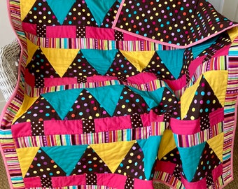 Baby quilt, modern quilt, cot patchwork quilt, bright tree quilt, baby crib quilt, child bed quilt, quilted playmat, nursery wallhanging