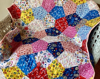 Unique handmade cotton patchwork baby quilt