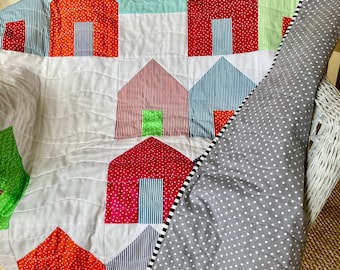 Moderner Patchwork Quilt, Kinderquilt, Vorort Quilt in blau und grün, Steppdecke (45x41 in, 114x104 cm)