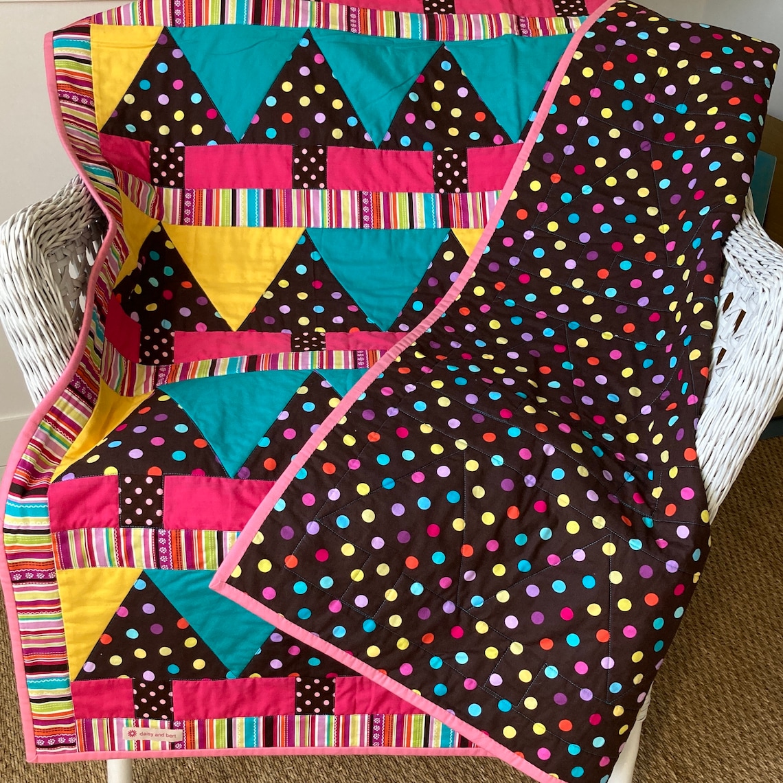 Baby Quilt Modern Quilt Cot Patchwork Quilt Bright Tree Etsy