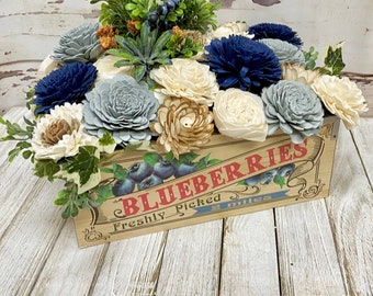 Sola Wood Flower Arrangement, Vintage Label Crate, Sola Wood Flowers, Wood Flower Arrangement, Wood Flowers, Farmhouse Flowers
