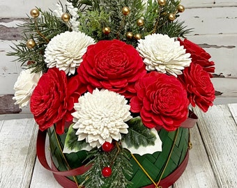 Christmas Drum filled with Sola Wood Flowers, Christmas Flower Arrangement, Christmas Flower Gift, Keepsake Christmas Gift
