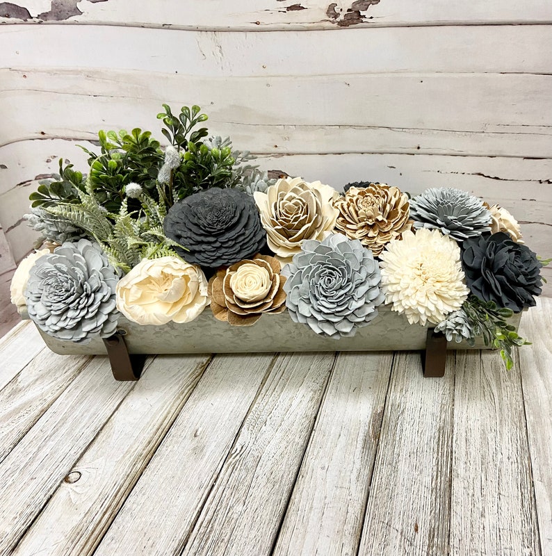 Wood Flower Centerpieces Coffee Table Décor Farmhouse Sola Etsy