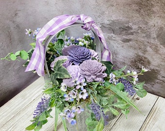 Sola wood Flower Arrangement, Wood Flower Centerpiece, Basket of Flowers, Lavender Floral Arrangement, Flower Centerpiece, Purple Flowers