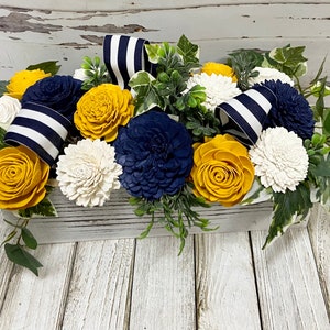 Navy and white stripe wood Floral arrangement, Keepsake Gift , Bridal Party Table Centerpiece, Navy Wedding Centerpiece, Birthday for Her