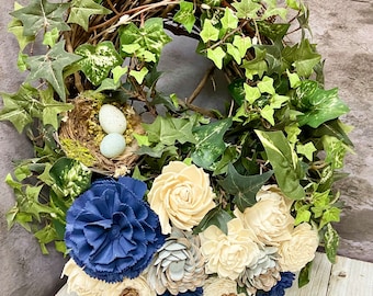 Wreath with Sola Wood Flowers, Sola Wood Arrangement, Wood Floral Arrangement, Wreath, Floral Arrangement