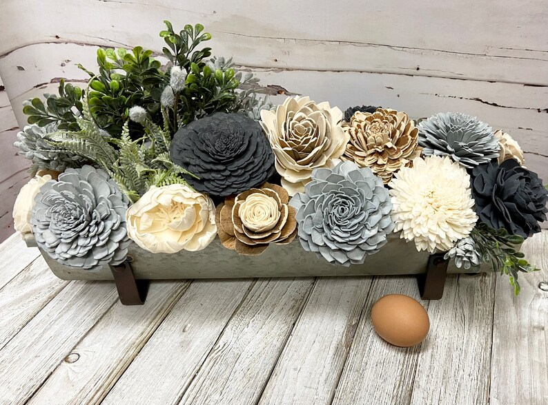 Wood Flower Centerpieces Coffee Table Décor Farmhouse Sola Etsy