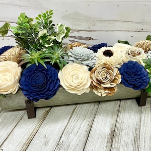 A Long Centerpiece for your Farmhouse Kitchen Table, Family Room Mantle Decoration, Family Dining Decor, Navy Wedding Centerpiece