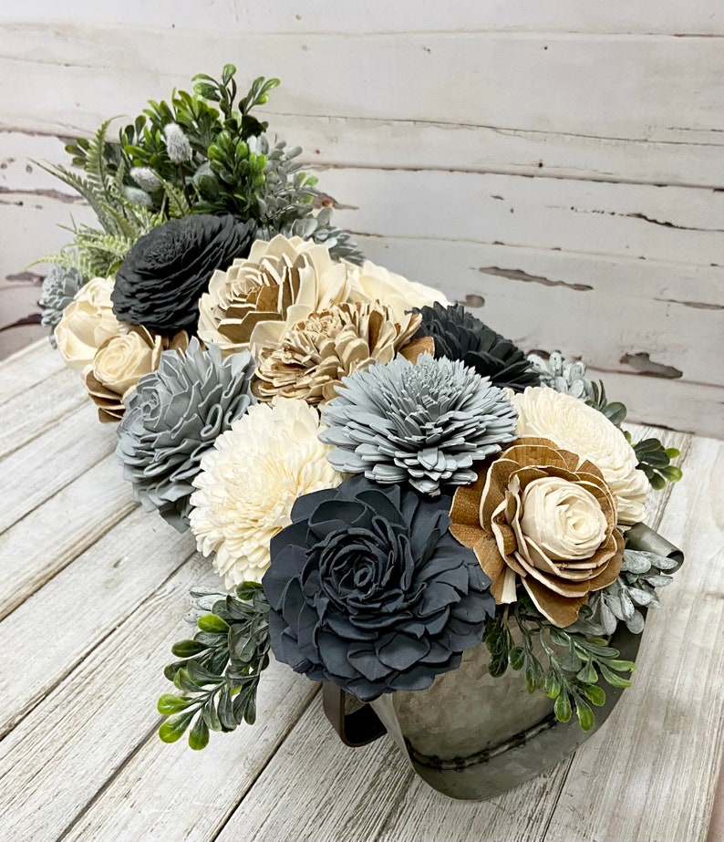 Wood Flower Centerpieces Coffee Table Décor Farmhouse Sola Etsy