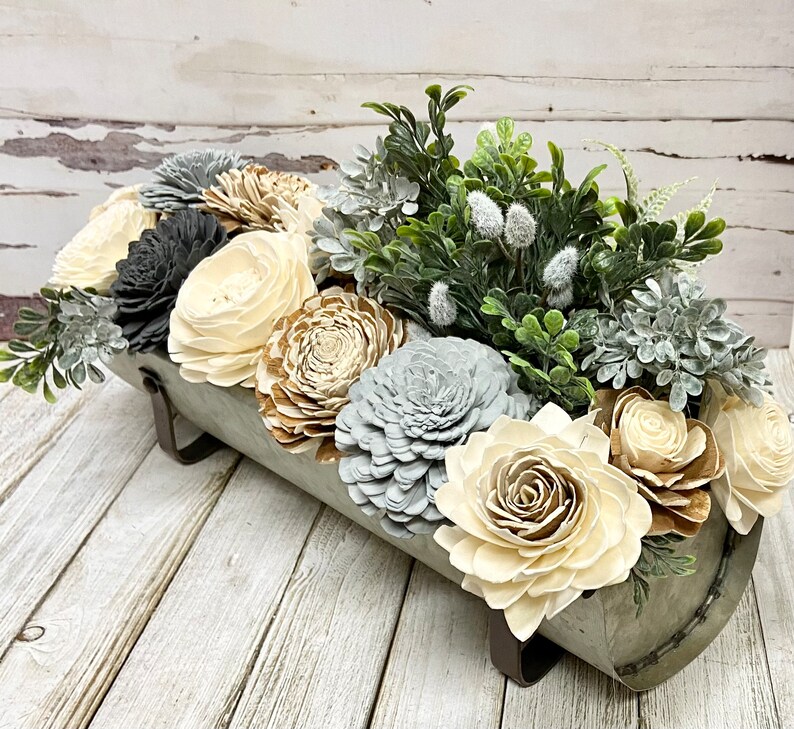 Wood Flower Centerpieces Coffee Table Décor Farmhouse Sola Etsy