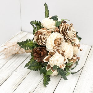 Bride Wedding Bouquet, Wooden Bouquet, Wedding Keepsake, Fake Bouquet Flowers, Wood Flower Bundle, Sola Bridal Bouquet, Fall Wedding Decor