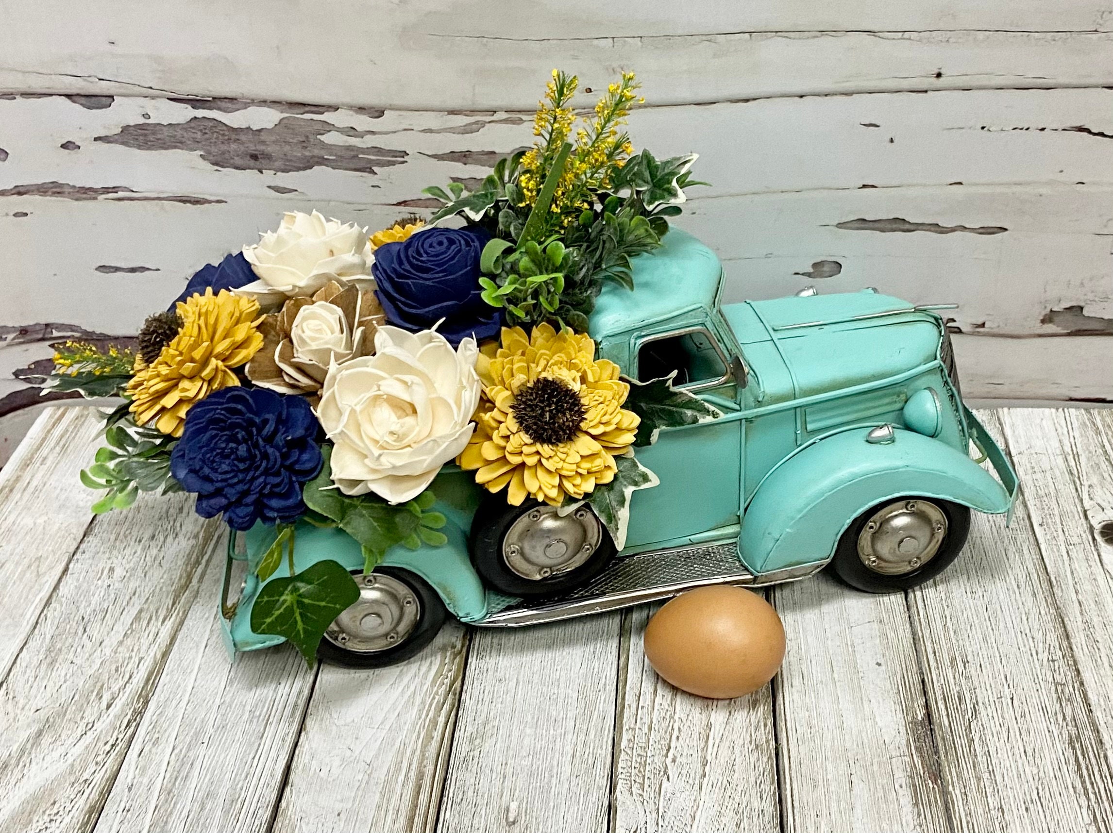 Truck Filled With Sola Wood Flowers, Chevy Truck With Flower