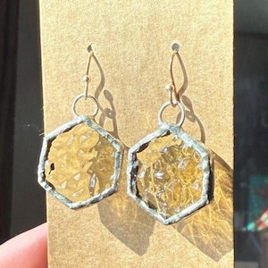 Handmade Stained Glass Earrings, Suncatcher Earrings, Honeycomb earrings, Geometric Art Earrings
