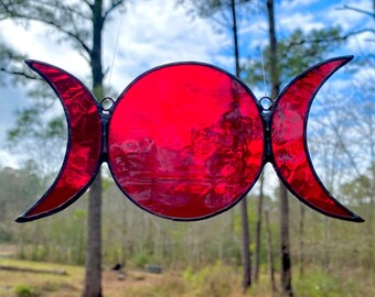 Triple Goddess, Triple Goddess Moon Stained Glass, Moon Phases, Celestial Decor, Luna, Moon Stain Glass, Wicca Gift, Witch Gift, Moon Phases