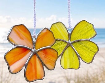 Hibiscus Stained Glass Suncatcher | Rearview Mirror Charm | Tropical Car Decor | Hawaiian Flower Gift | Handmade