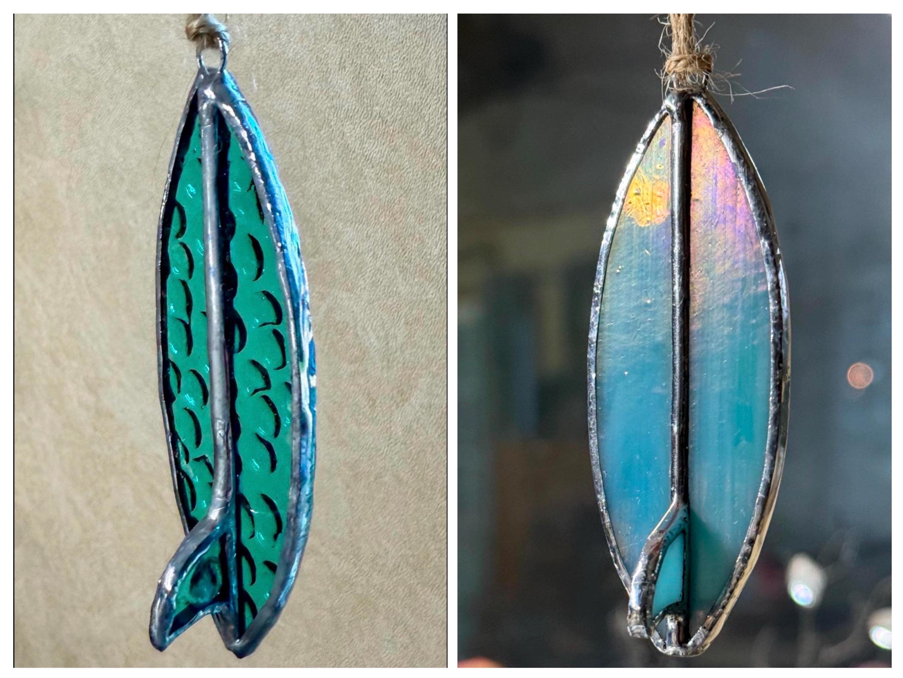 Handgefertigter Surfbrett-Autoanhänger | Buntglas-Surfbrett | Geschenk für Surfer