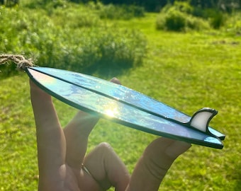 Handmade Stained Glass Surfboard Suncatcher: Surfer Gift