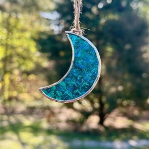 Stained Glass Crescent Moon Suncatcher: Celestial Car Charm