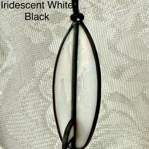 Handmade Surfboard Car Charm | Stained Glass Surfboard | Gift for Surfers Iridescent White/BLK