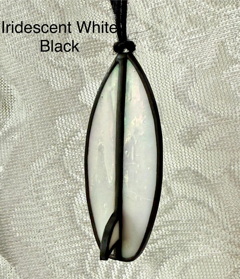 Handmade Surfboard Car Charm | Stained Glass Surfboard | Gift for Surfers Iridescent White/BLK