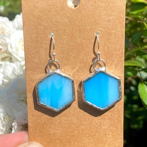 Handmade Stained Glass Earrings, Suncatcher Earrings, Honeycomb earrings, Geometric Art Earrings