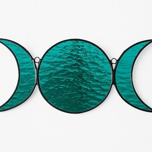 Triple Goddess Moon Stained Glass Suncatcher – Teal Green