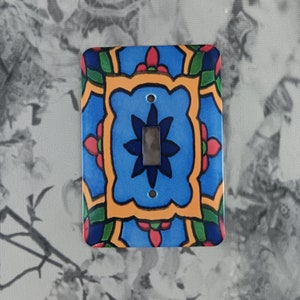 Dynastyprints Slightly Imperfect Metal Light Switch Cover  - Mexican Tile Print on a metal light switch cover
