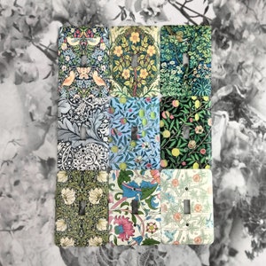 May include: Nine decorative light switch covers featuring floral patterns. The covers are made of metal and have a glossy finish. The patterns include a variety of flowers, leaves, and birds.