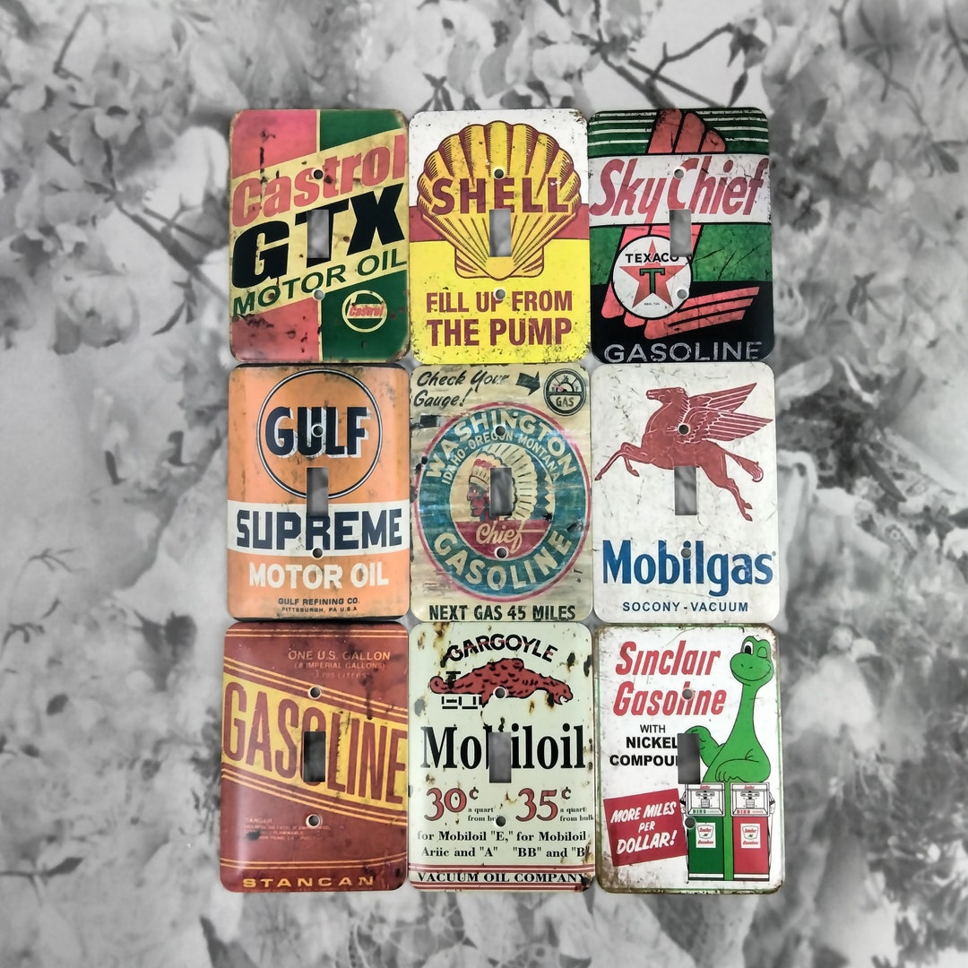 Metal Garage Light Switch Cover Series Oil and Petrol Prints Choice of