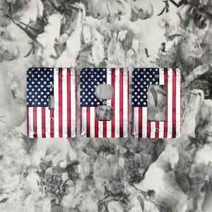 Metal Electrical Wall Coverings - American Flag - 1 Toggle - Duplex Outlet - Rocker Light Switch or GFI Outlet - Individually Sold
