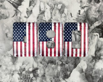 Metal Electrical Wall Coverings - American Flag - 1 Toggle - Duplex Outlet - Rocker Light Switch or GFI Outlet - Individually Sold