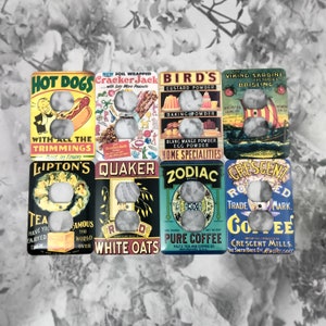 Metal Food Label Outlet Cover Series - Vintage Food Label On A Metal Cover - Choice of 8 Patterns - Dual Plex 10DR - Dual Outlet Cover