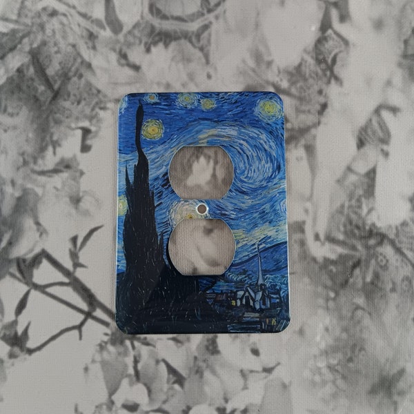 Dynastyprints Slightly Imperfect Metal Duplex Outlet Cover- Vincent Van Gogh - The Starry Night on Metal Cover - 10DR Metal Dual Plex Outlet