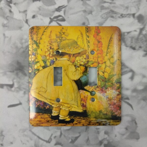 Dynastyprints Slightly Imperfect Metal Light Switch Cover -Jessie Wilcox Smith Artwork -2T Double Toggle -Colorful Light Switch -Sunny Day