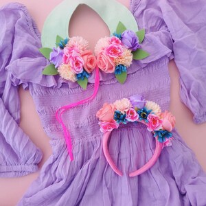 Faux flower collar and headband hairband set festival wedding garden party spring flowers image 2