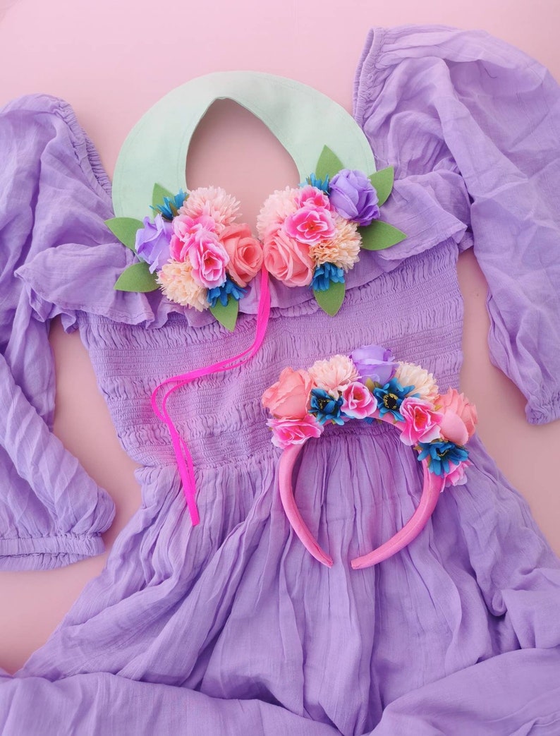 Faux flower collar and headband hairband set festival wedding garden party spring flowers image 2