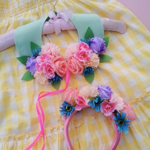 Faux flower collar and headband hairband set festival wedding garden party spring flowers image 6