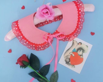 Pink felt collar with red heart frill and ric ric