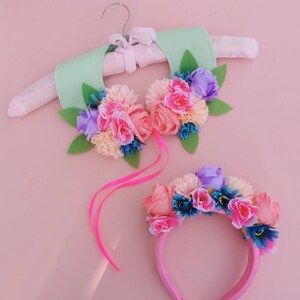 Faux flower collar and headband hairband set festival wedding garden party spring flowers image 5