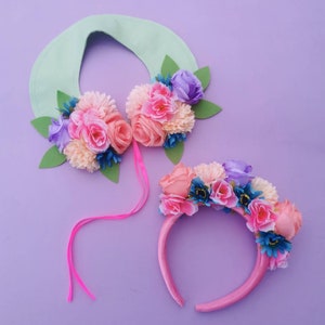 Faux flower collar and headband hairband set festival wedding garden party spring flowers image 1