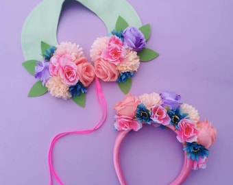 Faux flower collar and headband hairband set festival wedding garden party spring flowers