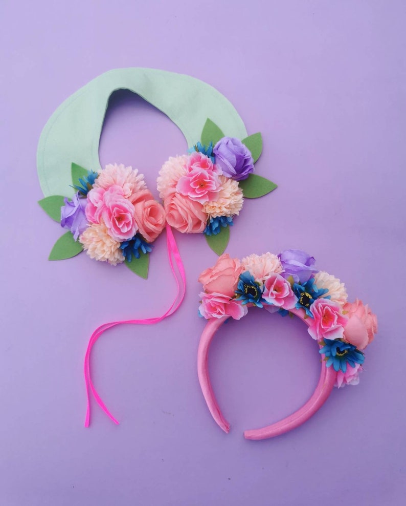 Faux flower collar and headband hairband set festival wedding garden party spring flowers image 1