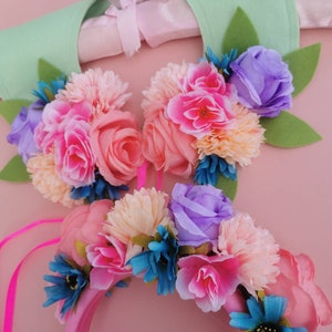 Faux flower collar and headband hairband set festival wedding garden party spring flowers image 8