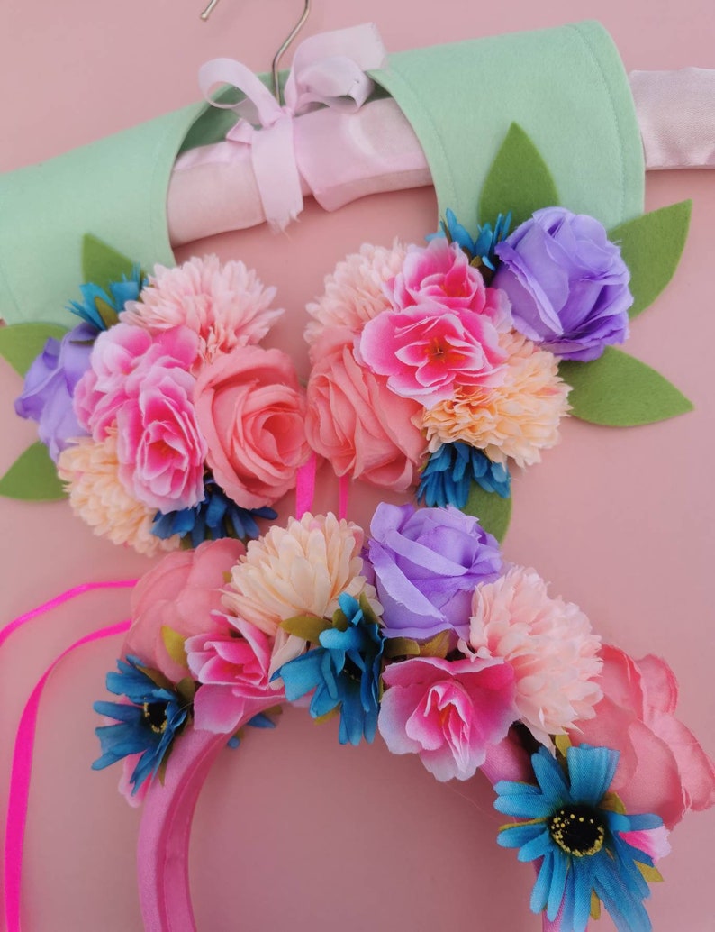 Faux flower collar and headband hairband set festival wedding garden party spring flowers image 8