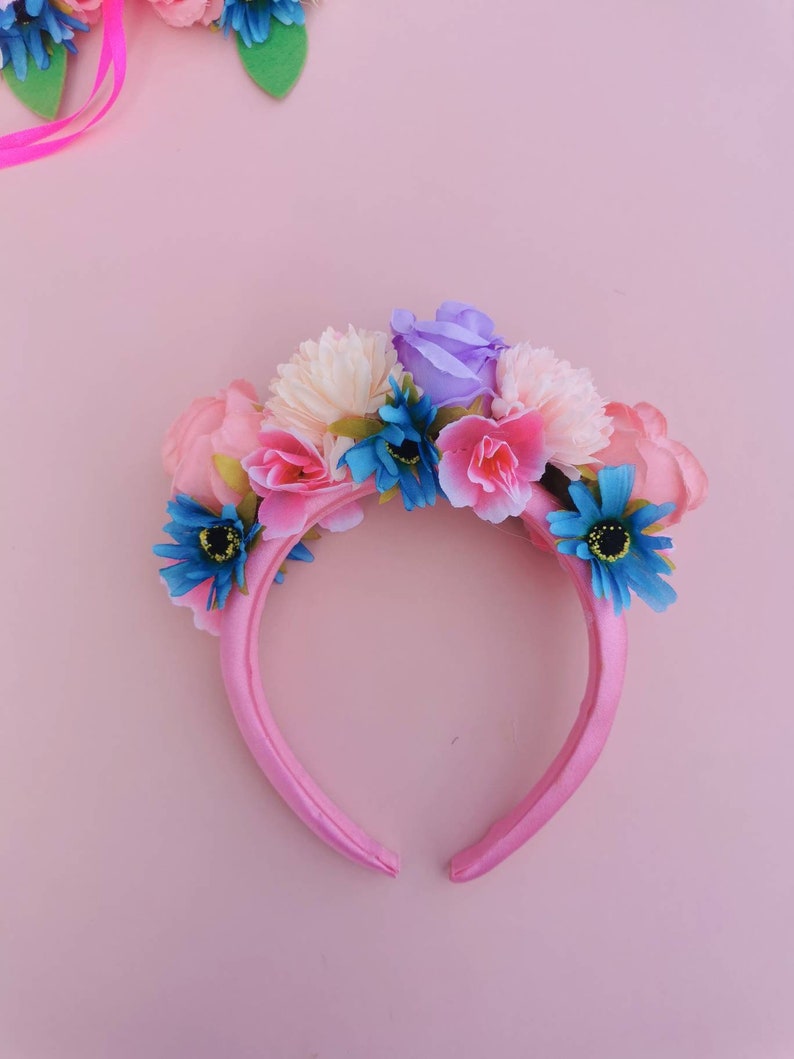 Faux flower collar and headband hairband set festival wedding garden party spring flowers image 3