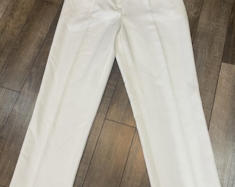 Vtg White Wide Leg Country Club Pleated High Rise Baggy Trousers Sz 14 Old Money