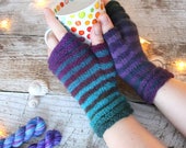 Fingerless Mittens handknitted from 100% Merino Wool, supersoft and warm, holiday gift for her or him