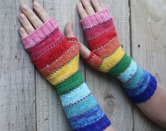 Knitted Fingerless Mittens Pattern Scrap Yarn Project (PDF Download)