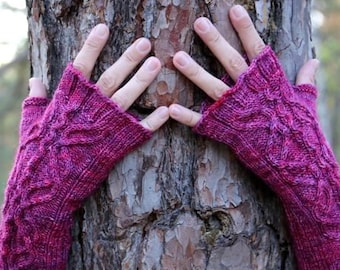 Jormungandr Fingerless Mittens Knitting Pattern: Braided Cable Design (PDF Download)