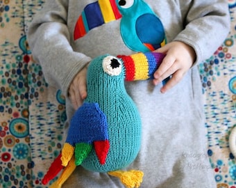 Toucan knitting pattern, easy toy bird knitting pattern PDF download, cute DIY toy pattern